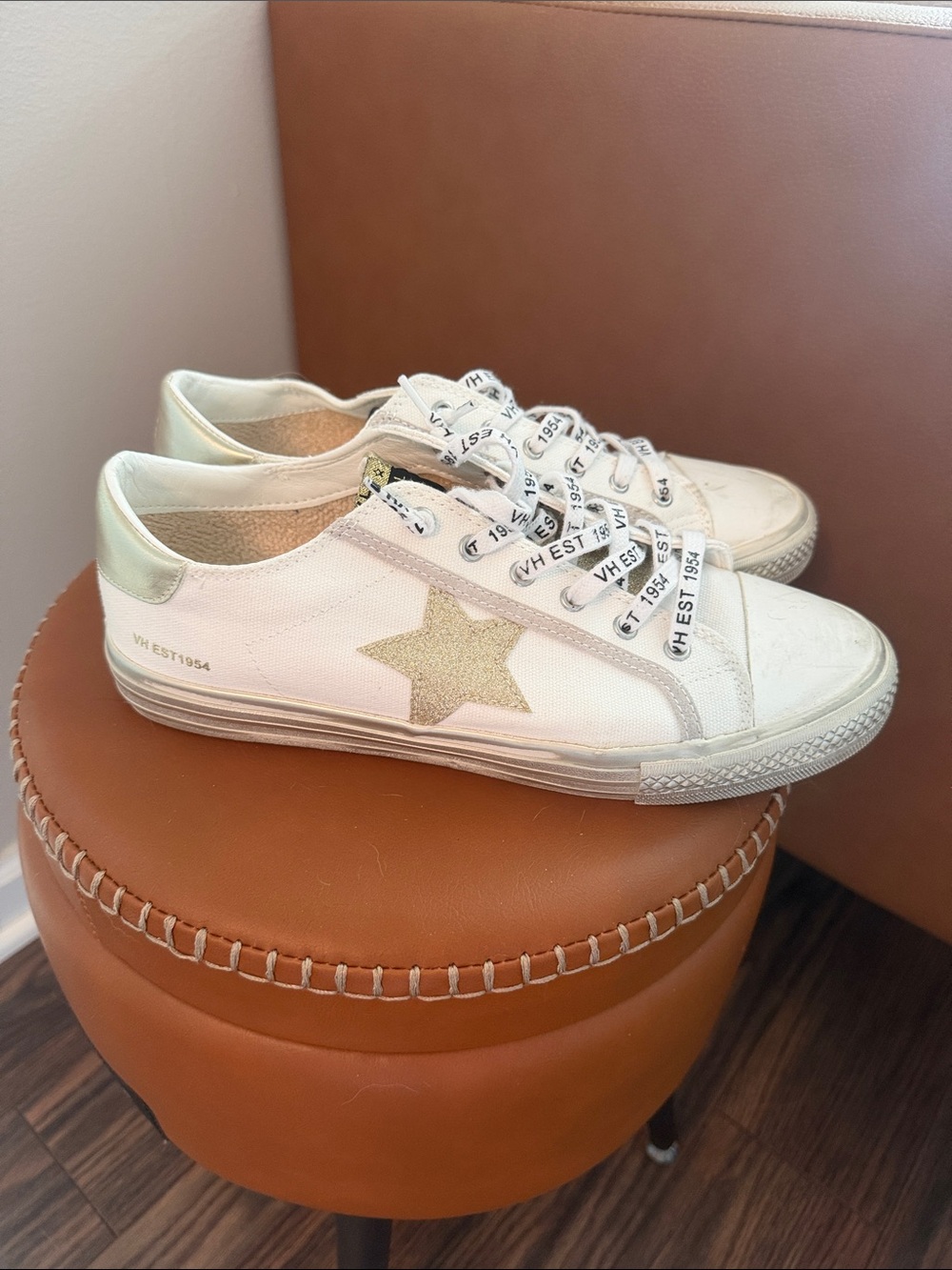 Vintage Havana White Sneakers with Gold Star Accent - Women